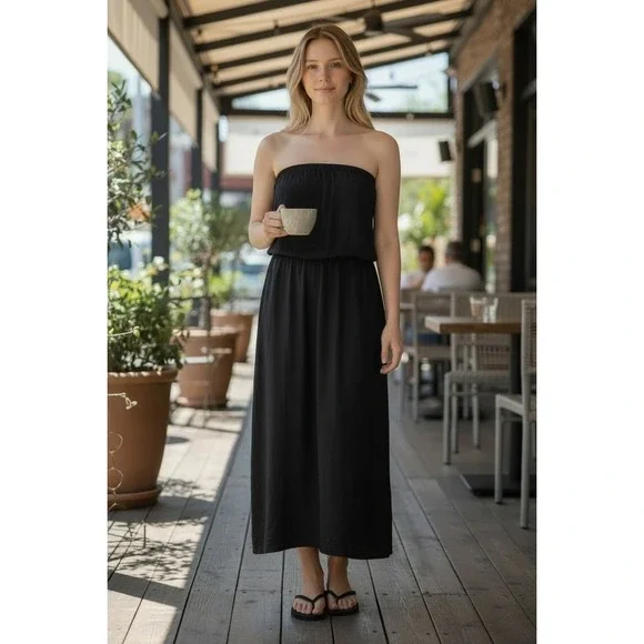 Michael Michael Kors Womens Black Strapless Blouson Maxi Dress Small Rayon - Picture 1 of 6